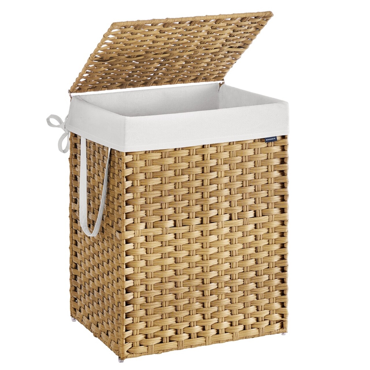 Slim Laundry Hamper with Lid Rattan Basket Removable Liner Goose Yellow Foldable